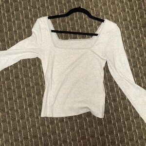 American Eagle Outfitters Light Gray Lace-Trim Long Sleeve Top